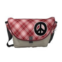 Red Plaid Peace Sign Commuter Bag