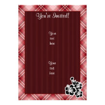 Red Plaid Tropical Flowers Invites