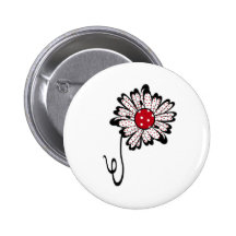 Red Polka Dot Daisy Pinback Button