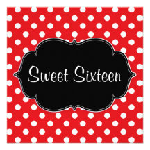 Red Polka Dot Sweet 16 Birthday Party Invitations