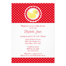 Red Polka Dots Duck Baby Shower Announcement