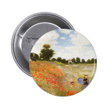Red Poppies Blooming - Claude Monet Pinback Buttons