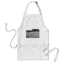 red poppy in a black and white field apron