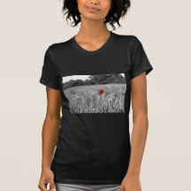 red poppy in a black and white field tee shirt