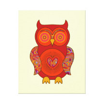 Red Psychedelic Owl Gallery Wrapped Canvas