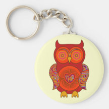 Red Psychedelic Owl Key Chain