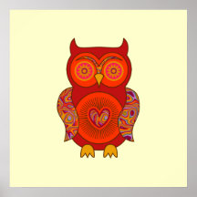Red Psychedelic Owl Print