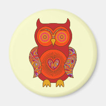 Red Psychedelic Owl Refrigerator Magnets