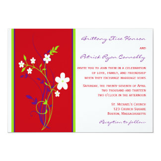 Red and lime green wedding invitations