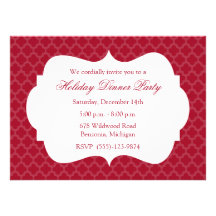 Red Quatrefoil Holiday Party Invitation