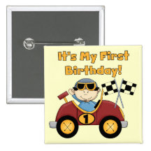 Red Race Car 1st Birthday Tshirts and Gifts Button
