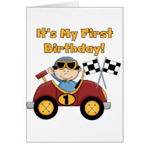 Red Race Car 1st Birthday Tshirts and Gifts Greeting Cards