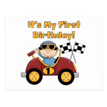 Red Race Car 1st Birthday Tshirts and Gifts Postcard