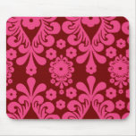 red raspberry and brown mod damask mousepads
