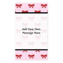 Red Ribbon Bow Pattern on Pink. Custom Text Business Card