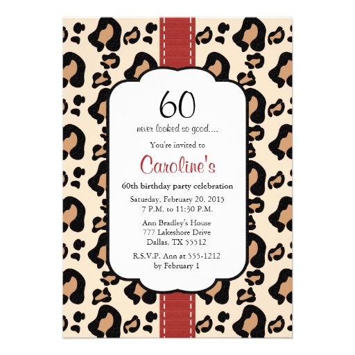 Red Ribbon Leopard Print 60th Birthday Invitations
