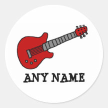 Red Rockin' Guitar Round Stickers