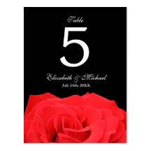 Red Rose and Black Wedding Table Number Postcards