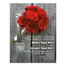 Red Rose Bouquet & Barnwood Wedding Announcements