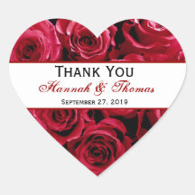 Red Rose Bouquet Thank You Bride Groom Wedding Stickers