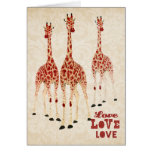 Red Rose Giraffes Love Card