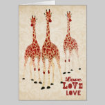 Red Rose Giraffes Love Card cards
