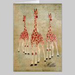 Red Rose Giraffes Personalised Notecard cards