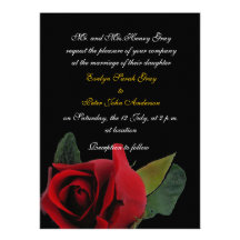 Red rose on black exotic wedding personalized announcement