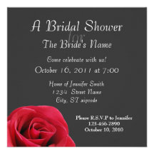 red rose on grey shower invitations