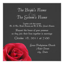 red rose on grey wedding invitations