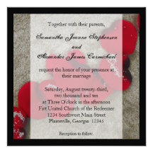 Red Rose Petals on Sand Beach Wedding Personalised Invitation