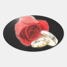 Red Rose Wedding Rings Oval Sticker