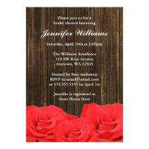Red Roses Barn Wood Bridal Shower Custom Announcement