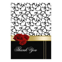 red roses damask Thank You Card Personalized Announcements