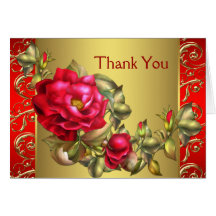 Red Roses Red Gold Thank You Cards