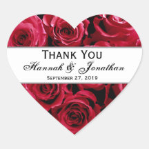 Red Roses Wedding Thank You Bride Groom Heart Stickers