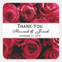 Red Roses Wedding Thank You Bride Groom Square Sticker