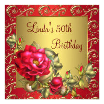 Red Roses Womans 50th Birthday Party Invite