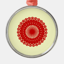 Red Round Lace Pattern Graphic. Christmas Ornaments