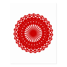 Red Round Lace Pattern Graphic. Postcards