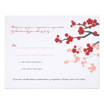 Red Sakuras Cherry Blossoms Custom RSVP Reply Card Personalized Announcement