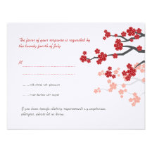 Red Sakuras Cherry Blossoms Custom RSVP Reply Card Invitation