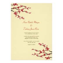 Red Sakuras Cherry Blossoms Oriental Zen Wedding Custom Invitation