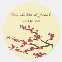 Red Sakuras Cream Custom Favour TQ Label Sticker