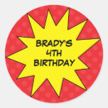 Red Save the Day Superhero Custom Round Birthday Stickers