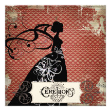 Red Scalloped Silhouette Bride Invite
