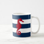 Red Sea horse Navy blue stripes nautical mug