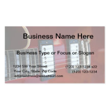 Red semi hollow guitar picture of strings, pickups business card