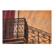 Red Shutter Iron Balcony on a French Village House Photograph