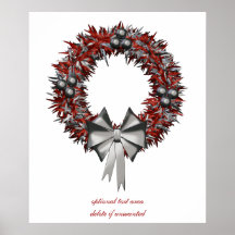 Red & Silver Christmas Wreath Holiday Poster
